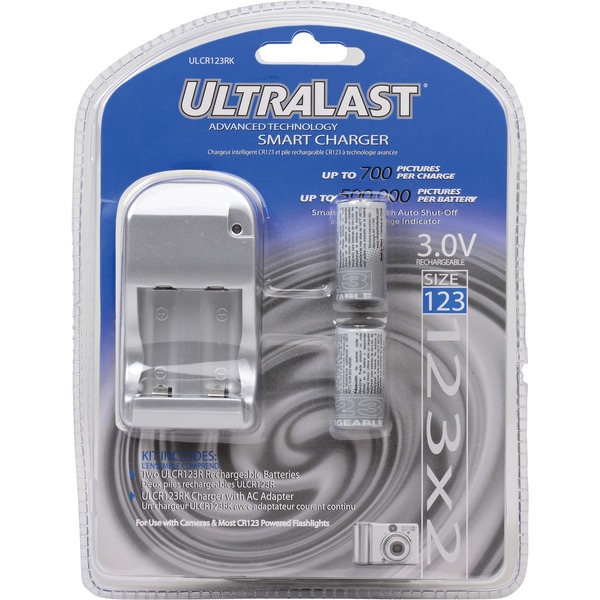 Ultralast Smart Charger with 2 Rechargeable CR123 Batteries ULCR123RK
